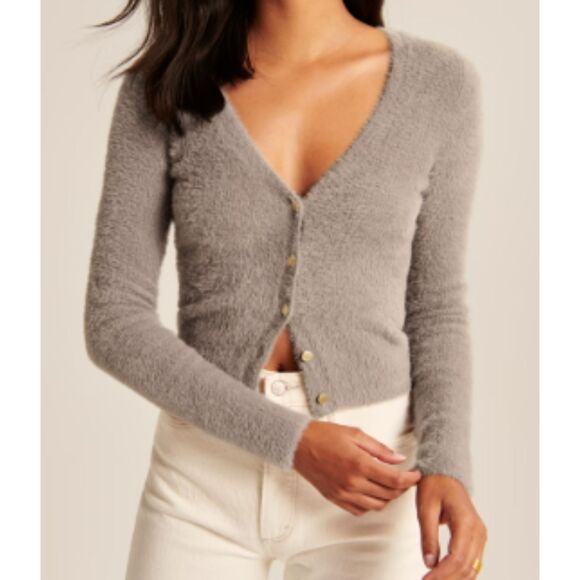 Abercrombie & Fitch Sweaters - Abercrombie & Fitch Fuzzy Cropped Cardigan Button Front Gray Size Large